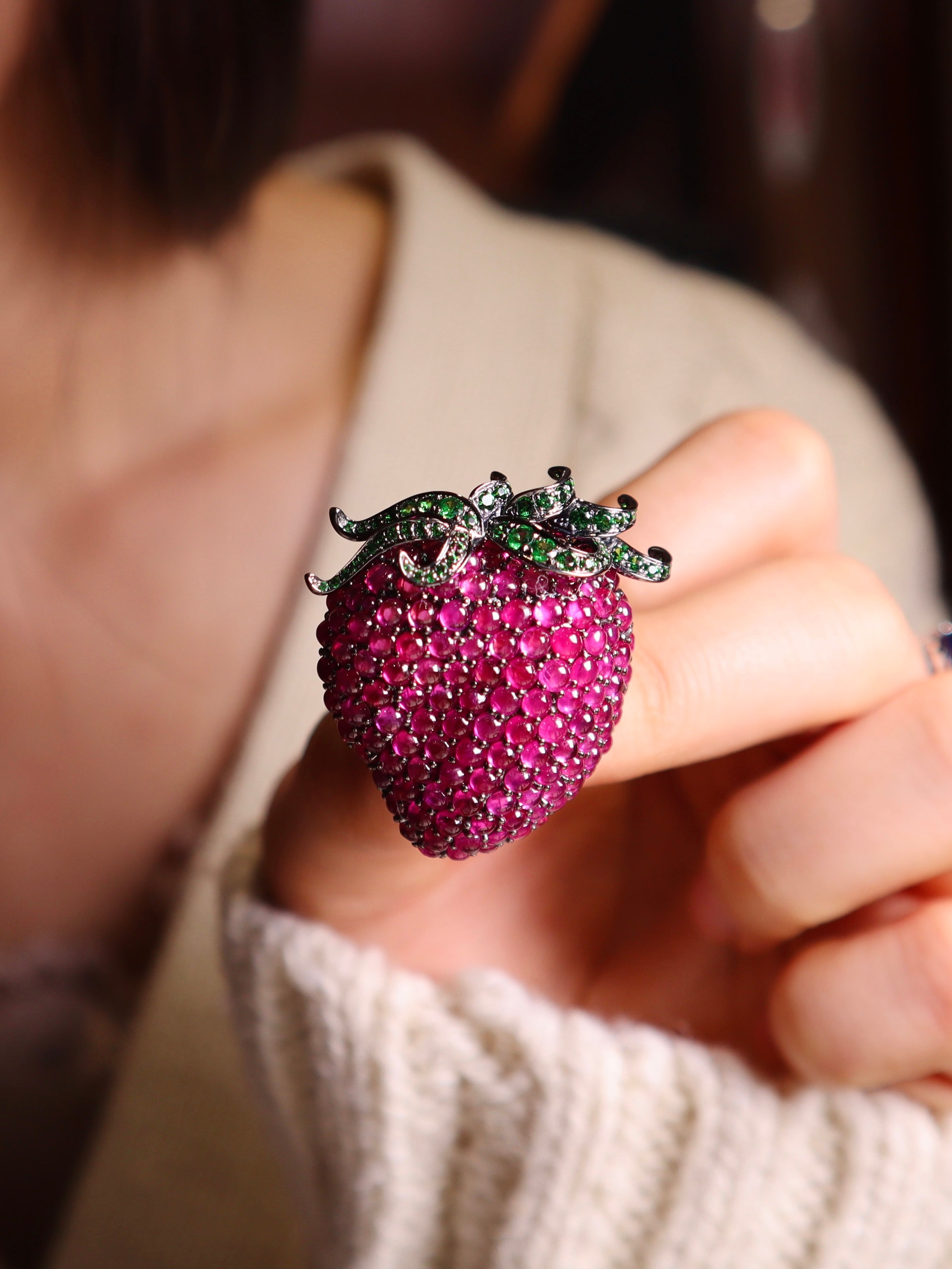 Ruby strawberry brooch